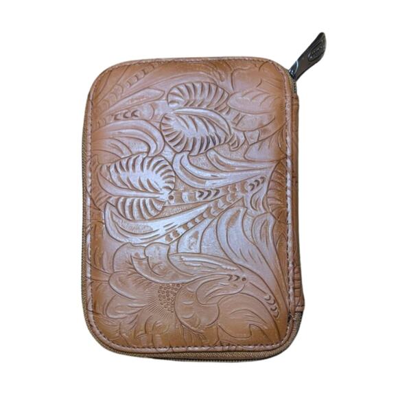 Justin Leather Jewelry Organizer Case Tooled Western Brown Travel Zip Pouch - Picture 5 of 6